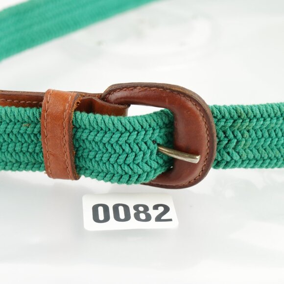 Talbots Womens Belt Size XL Extra Large Kelly Green Woven Elastic Leather Tip - Picture 8 of 13